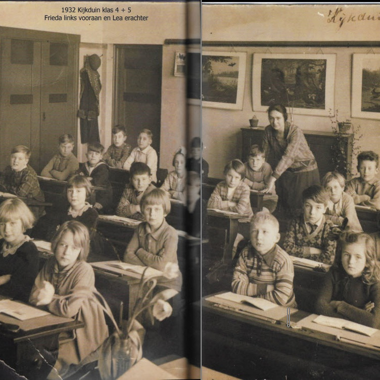 1932 - Kijkduinschool klas 4 en 5 - Frieda Kortman lv - Lea Kortman achter - juf Kamves