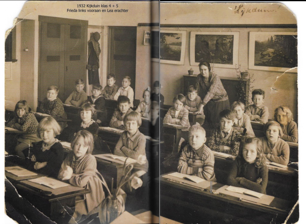 1932 - Kijkduinschool klas 4 en 5 - Frieda Kortman lv - Lea Kortman achter - juf Kamves