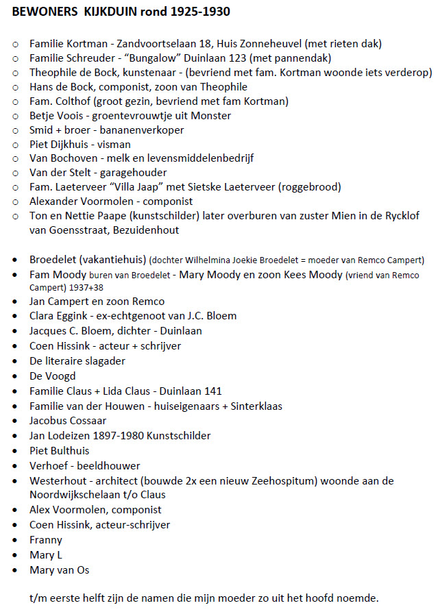 BEWONERS KIJKDUIN rond 1930