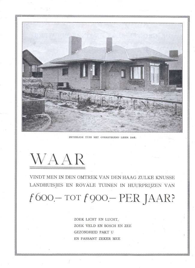 Uit de wervingsbrochure. De foto is vrijwel zeker het huis aan de Scheveningschelaan
